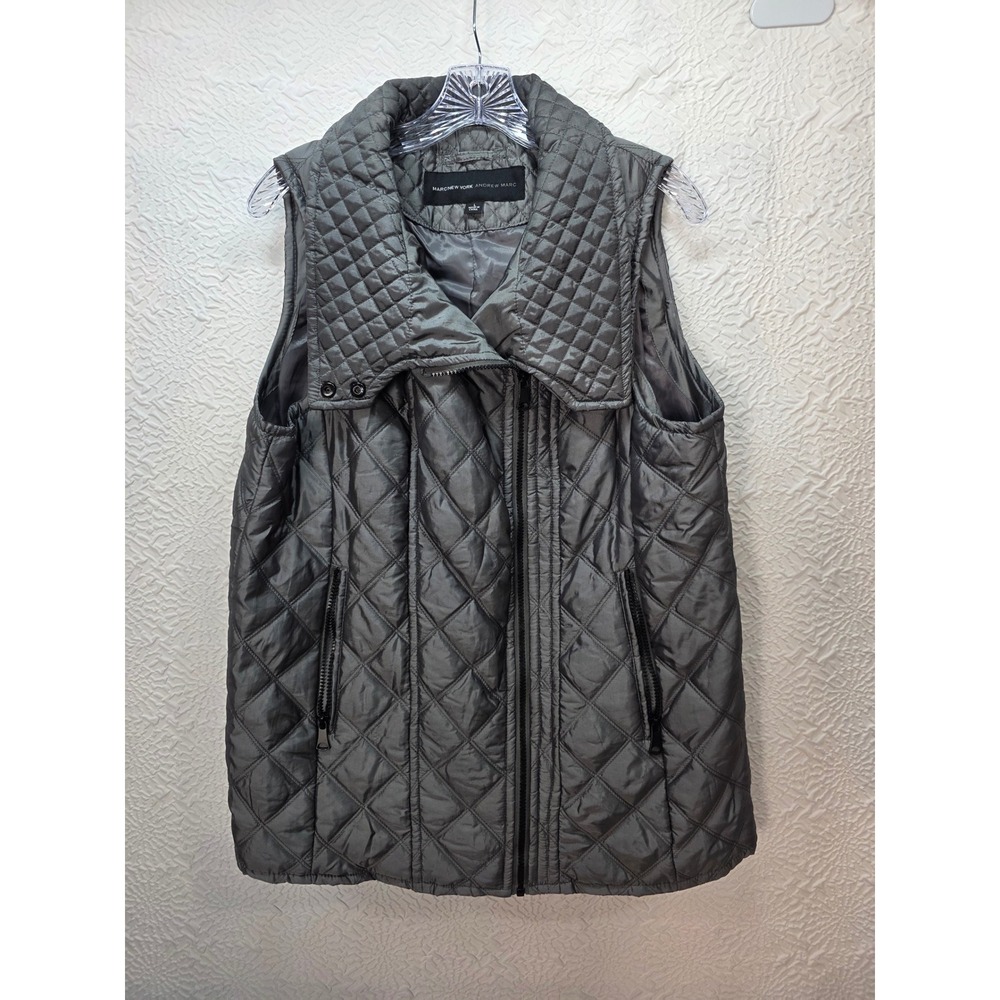 Marc New York Quilted Vest Womens L Gray Good Metallic Asymmetrical Zip
